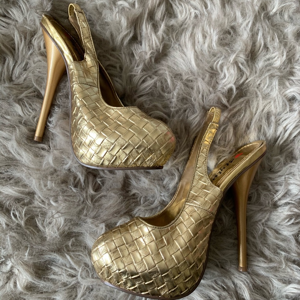 Gold sling heels